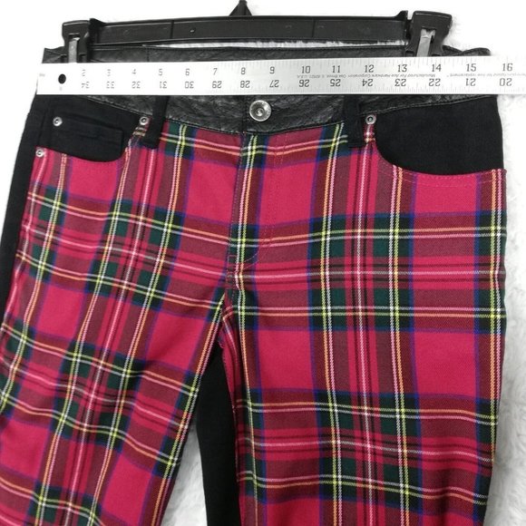 Hollywood & Vine Womens Jeans Jeggings Red Plaid Black Low Rise Denim Juniors 7 - Picture 3 of 10